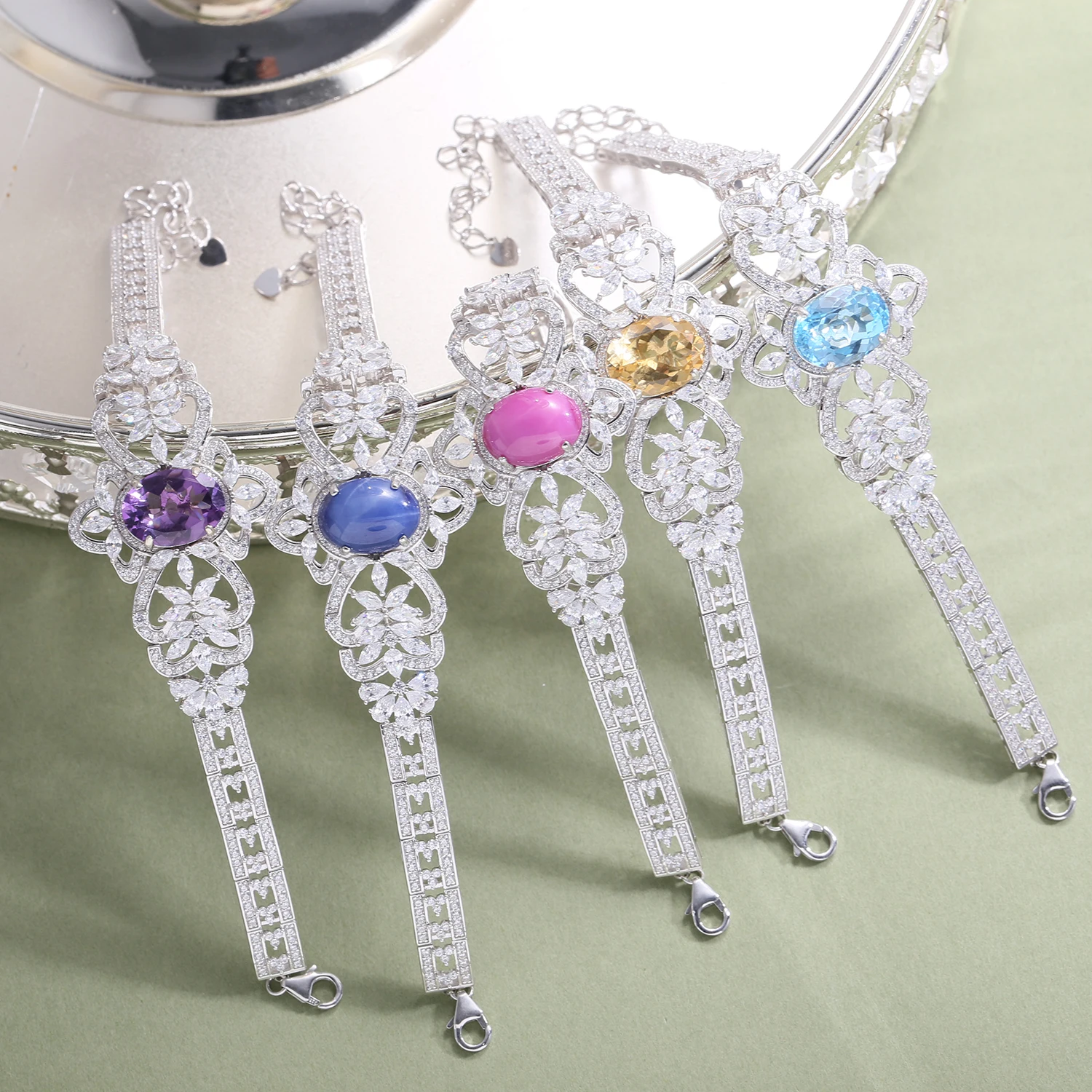 925 Sterling Silver Luxury Bracelet - Large Natural Gemstone Design for Women
925 Sterling Silver Luxury Bracelet - Large Natural Gemstone Design for Women