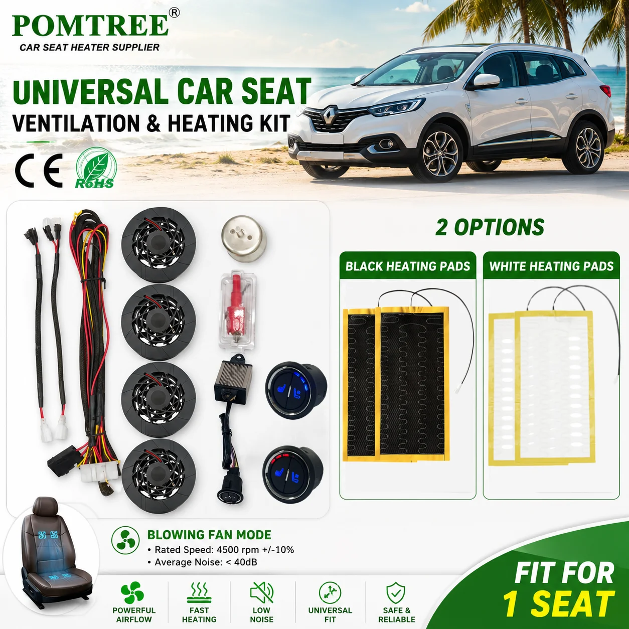DC 12V Universal Mode Car Seat Ventilation Cooling and Heating System Kit Fit 1 Seat,With Single Head 3-level Switch & Fans
DC 12V Universal Mode Car Seat Ventilation Cooling and Heating System Kit Fit 1 Seat,With Single Head 3-level Switch & Fans