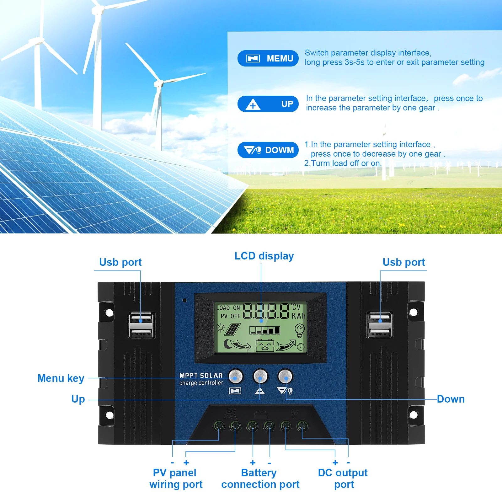 Solar Charge Controller Mppt 12V 24V 50a Industrial Main Control Chip Automatic Display Solar Panel Regulator
Solar Charge Controller Mppt 12V 24V 50a Industrial Main Control Chip Automatic Display Solar Panel Regulator