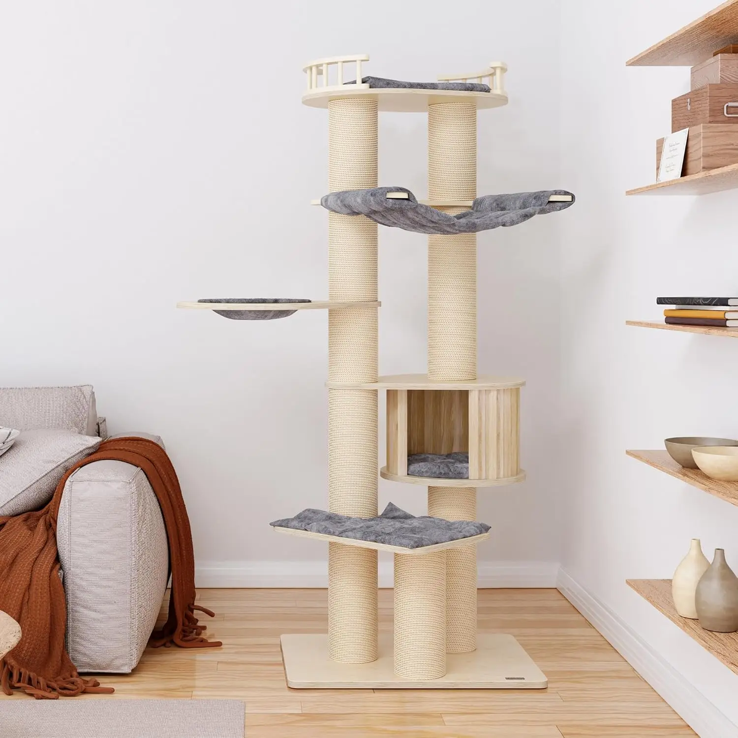 KAMABOKO Extra Large Cat Tree, 72” Tall Cat Tree - 5 Levels Wood Cat Tower w/Cat Condo, Hammocks & Hanging Basket
KAMABOKO Extra Large Cat Tree, 72” Tall Cat Tree - 5 Levels Wood Cat Tower w/Cat Condo, Hammocks & Hanging Basket