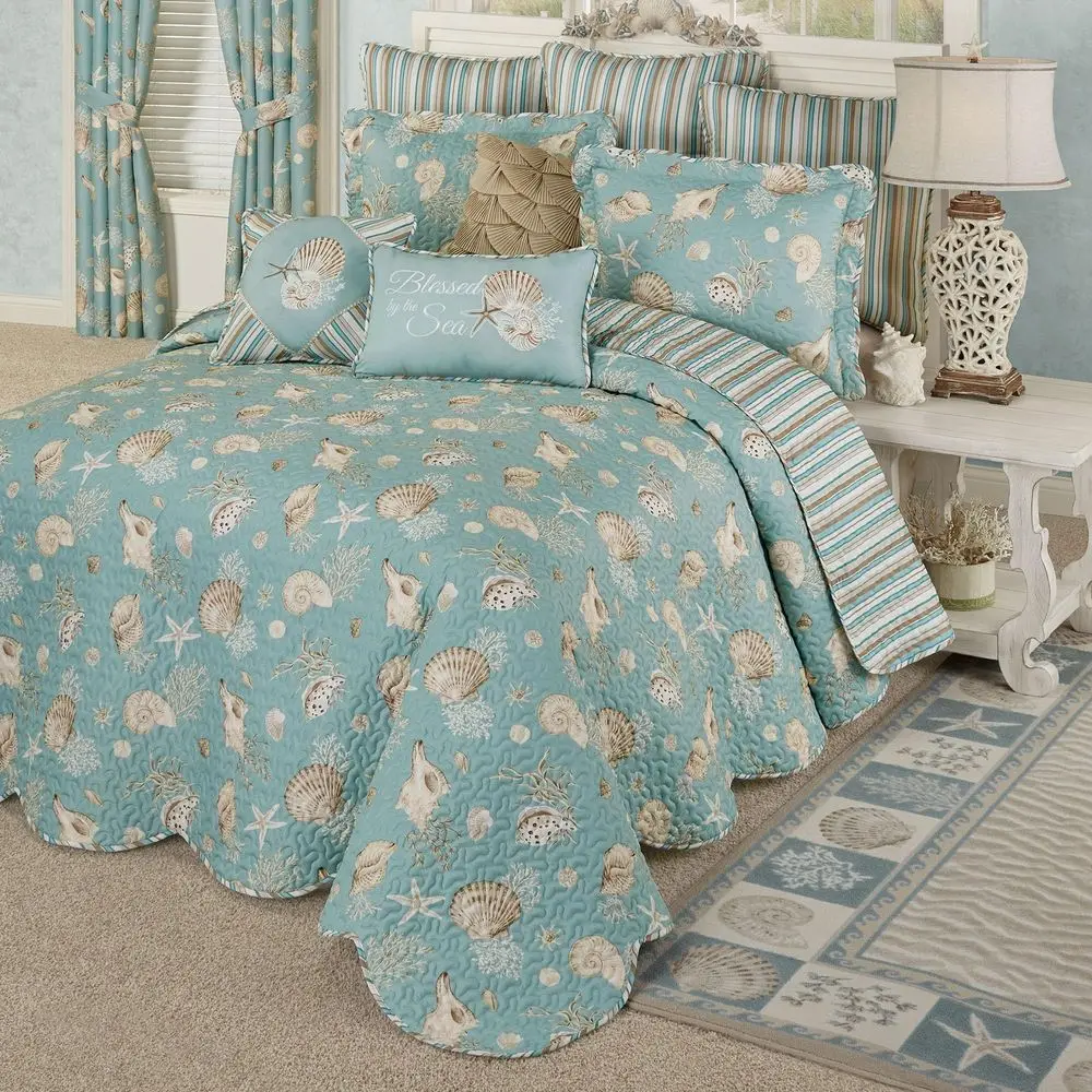 Coastal Beach Polyester Bedding All Season Quilted Shell Starfish Coral Stripe Aqua Teal Ivory Cream 6 Pc Set Full Bedspread, 2
Coastal Beach Polyester Bedding All Season Quilted Shell Starfish Coral Stripe Aqua Teal Ivory Cream 6 Pc Set Full Bedspread, 2