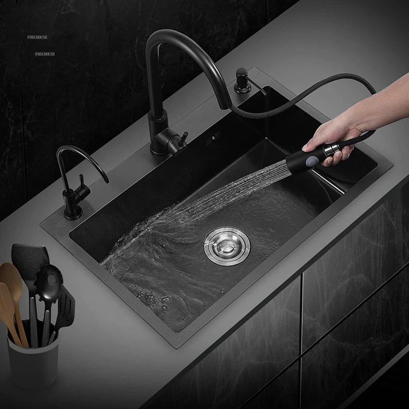 Stainless Steel Kitchen Sinks Creative Black Nano Wash Basin Single Sink Drain Set Home Handmade Wash Basin Kitchen Accessories
Stainless Steel Kitchen Sinks Creative Black Nano Wash Basin Single Sink Drain Set Home Handmade Wash Basin Kitchen Accessories