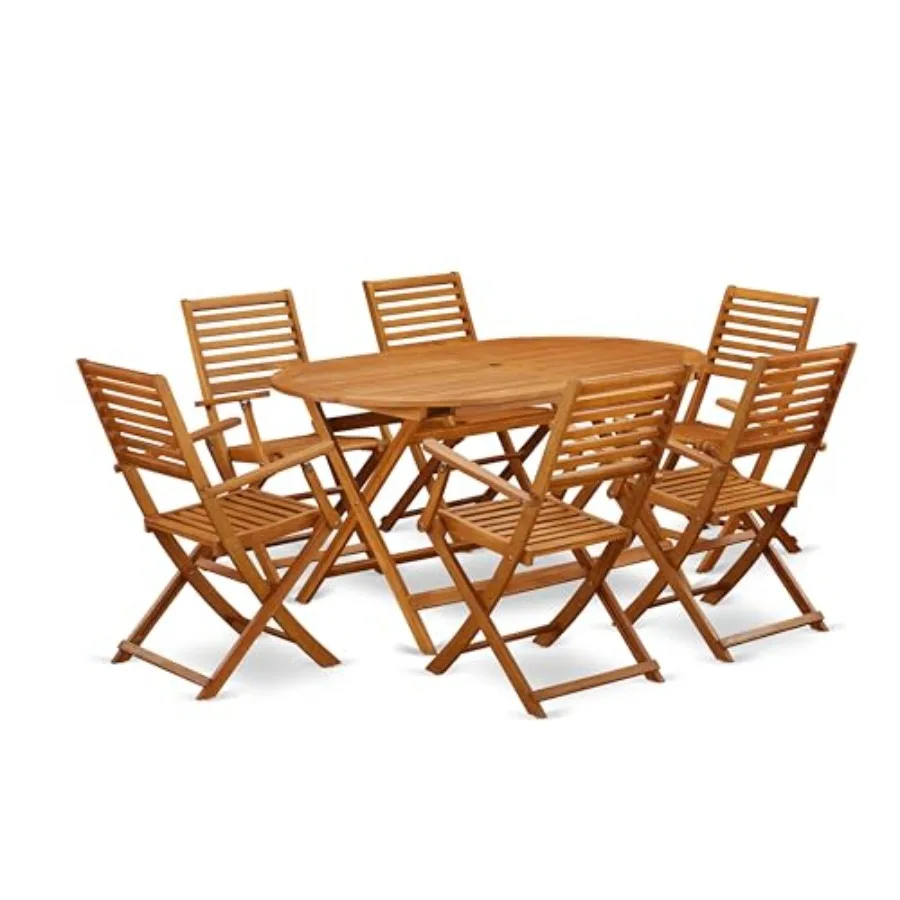 Outdoor patio dining set: oval acacia wood table + 6 folding arm chairs, 36x60 inch, natural oil finish, weather-resistant, spa
Outdoor patio dining set: oval acacia wood table + 6 folding arm chairs, 36x60 inch, natural oil finish, weather-resistant, spa