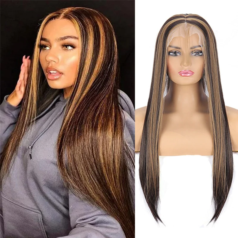 European and American style women's 13*4 hand-woven front lace , mixed color 4/27, long straight synthetic hair wig
European and American style women's 13*4 hand-woven front lace , mixed color 4/27, long straight synthetic hair wig