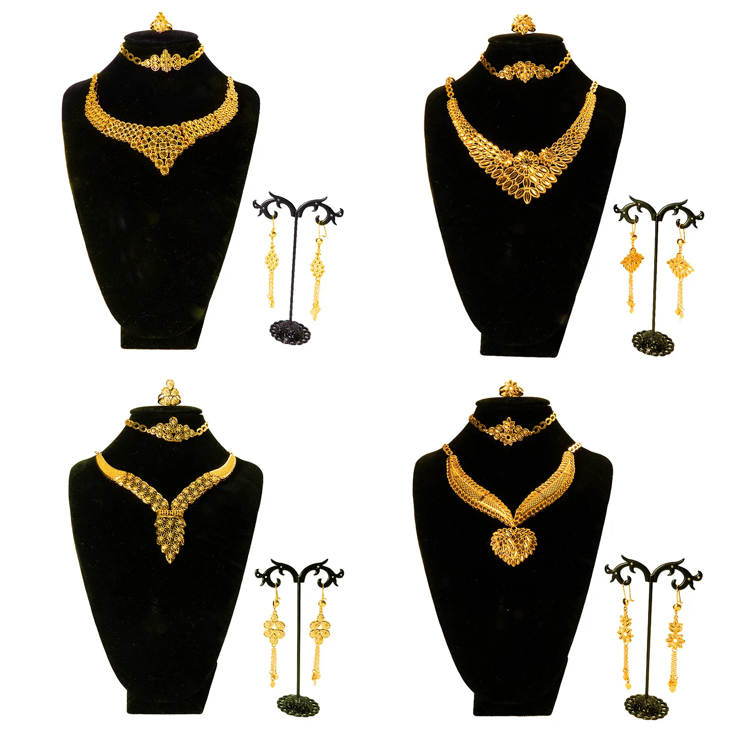9999 gold Nigerian Dubai jewelry set - bridal necklace, bracelet, earrings, ring - four-piece set for wholesale
9999 gold Nigerian Dubai jewelry set - bridal necklace, bracelet, earrings, ring - four-piece set for wholesale