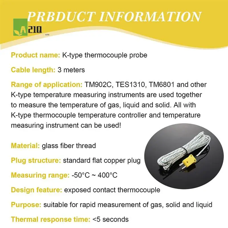 A21Q -30Pcs 3Meters K Type Mini-Connector Thermocouple Temperature Sensing Line Fortm902c/ TES1310
A21Q -30Pcs 3Meters K Type Mini-Connector Thermocouple Temperature Sensing Line Fortm902c/ TES1310