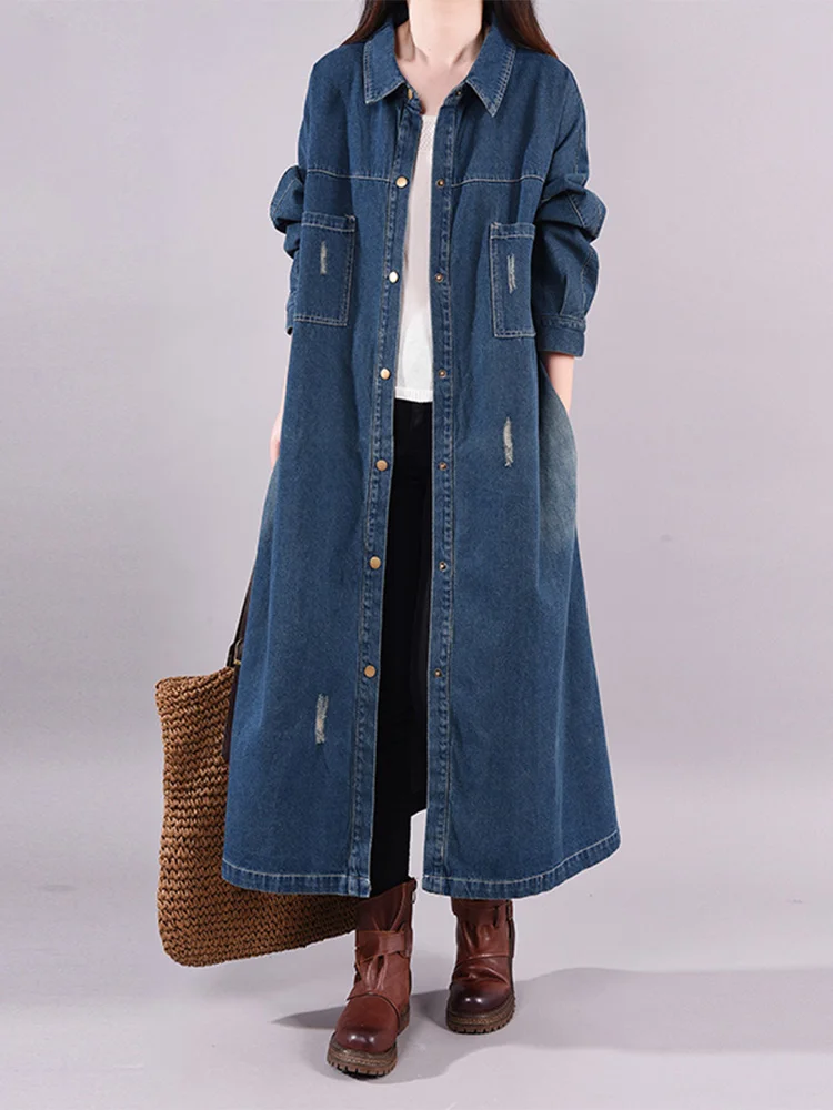 Retro Distred Long Denim Sle Coat Women's Loose Fit Casual irt Dr Single Button Closure Collar Winter Outerwear
Retro Distred Long Denim Sle Coat Women's Loose Fit Casual irt Dr Single Button Closure Collar Winter Outerwear
