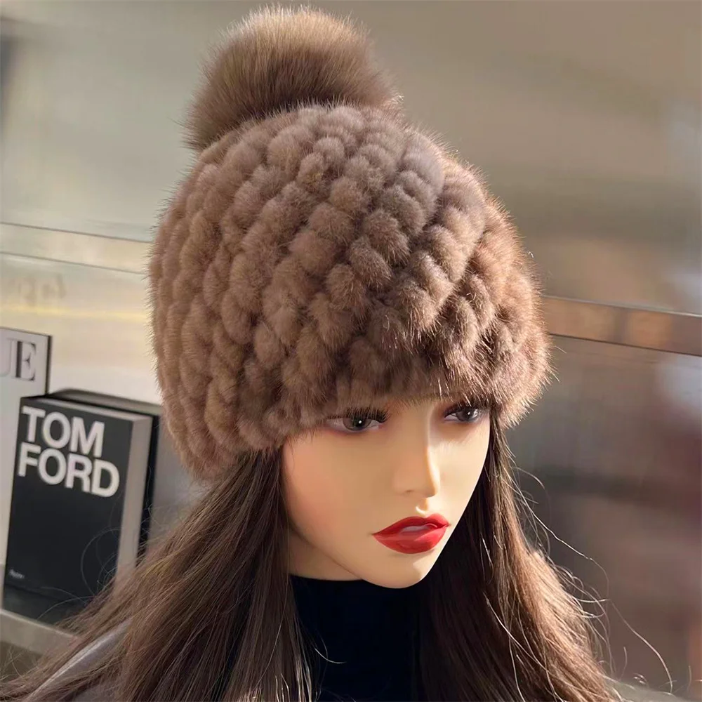 Hot Sale Real Mink Fer hats Luxury Woman Knitted Mink Fur Ear Warm Cap The Sprial Beanies Cap Wih Fox Fur Pompom On The Top Hat
Hot Sale Real Mink Fer hats Luxury Woman Knitted Mink Fur Ear Warm Cap The Sprial Beanies Cap Wih Fox Fur Pompom On The Top Hat
