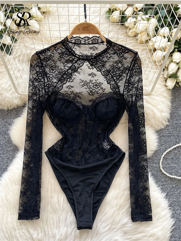 SINGREINY Female Sexy Gauze Lace Sheath Bodysuits Transparent Slim Open crotch Rompers Long Sleeve Streetwear Sheer Playsuits
SINGREINY Female Sexy Gauze Lace Sheath Bodysuits Transparent Slim Open crotch Rompers Long Sleeve Streetwear Sheer Playsuits
