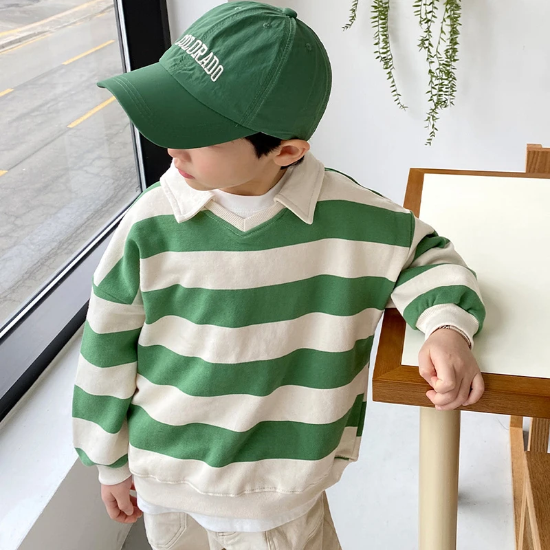 2024 Kids Spring Autumn Clothes Boys Stylish Striped T-shirts Long-sleeved Lapel Hoodie Children Loose Top Cotton Tees for 1-6Y
2024 Kids Spring Autumn Clothes Boys Stylish Striped T-shirts Long-sleeved Lapel Hoodie Children Loose Top Cotton Tees for 1-6Y