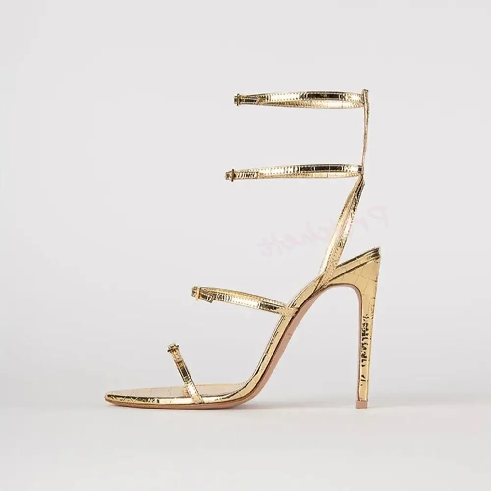 Gold Crocodile Pointed Toe Sandals Three Tier Metal Buckle Straps Thin High Heels Slingback Solid Summer Sexy Dress Party Shoes
Gold Crocodile Pointed Toe Sandals Three Tier Metal Buckle Straps Thin High Heels Slingback Solid Summer Sexy Dress Party Shoes