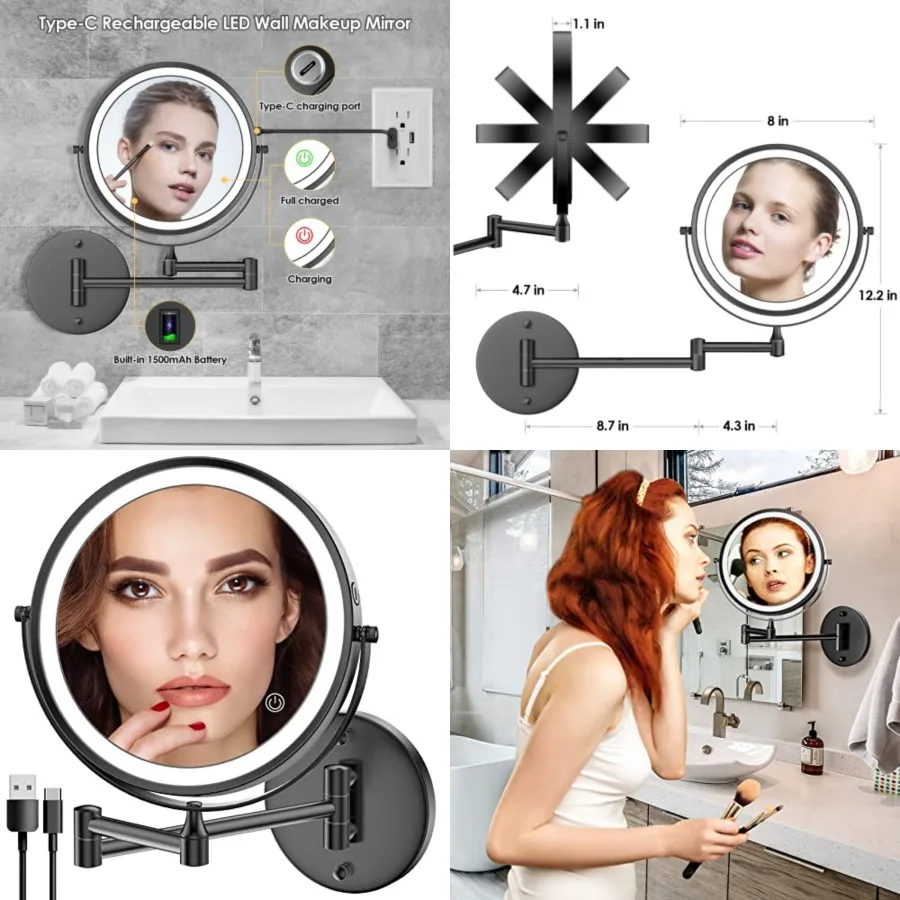 Rechargeable Wall Mounted Lighted Makeup Mirror, Double-Sided LED Vanity Mirror 1X/10X Magnification, 3 Color Lights Touch Scre
Rechargeable Wall Mounted Lighted Makeup Mirror, Double-Sided LED Vanity Mirror 1X/10X Magnification, 3 Color Lights Touch Scre