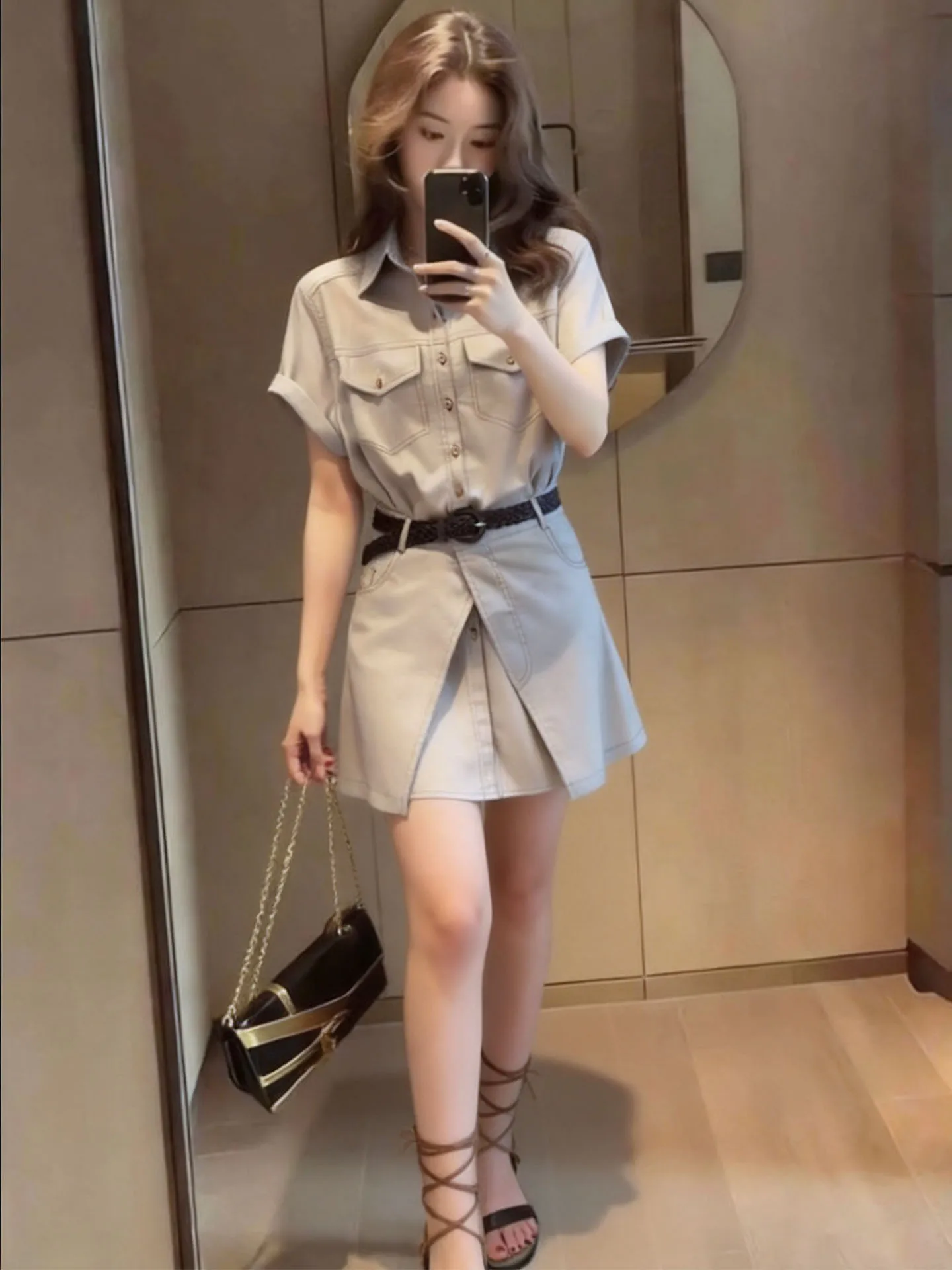 Korean Style Short Sleeve Shirt Dress Casual Two-Piece Set Women's Summer New Fashion Ensemble High Waist Short Skirt
Korean Style Short Sleeve Shirt Dress Casual Two-Piece Set Women's Summer New Fashion Ensemble High Waist Short Skirt