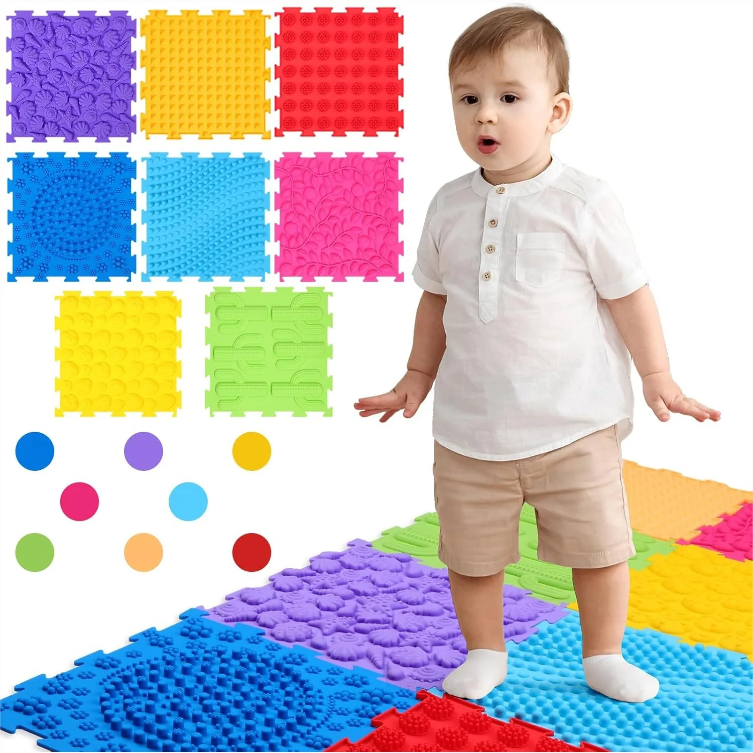 8 Sensory Mats for Kids, Textured Floor Tiles for Tactile Play, Puzzle Game Mats for Toddlers
8 Sensory Mats for Kids, Textured Floor Tiles for Tactile Play, Puzzle Game Mats for Toddlers