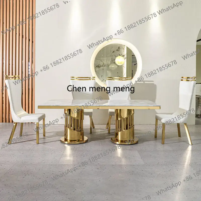 Light luxury marble dining table and chairs combination modern simple rectangular gold dining table, simple and modern
Light luxury marble dining table and chairs combination modern simple rectangular gold dining table, simple and modern