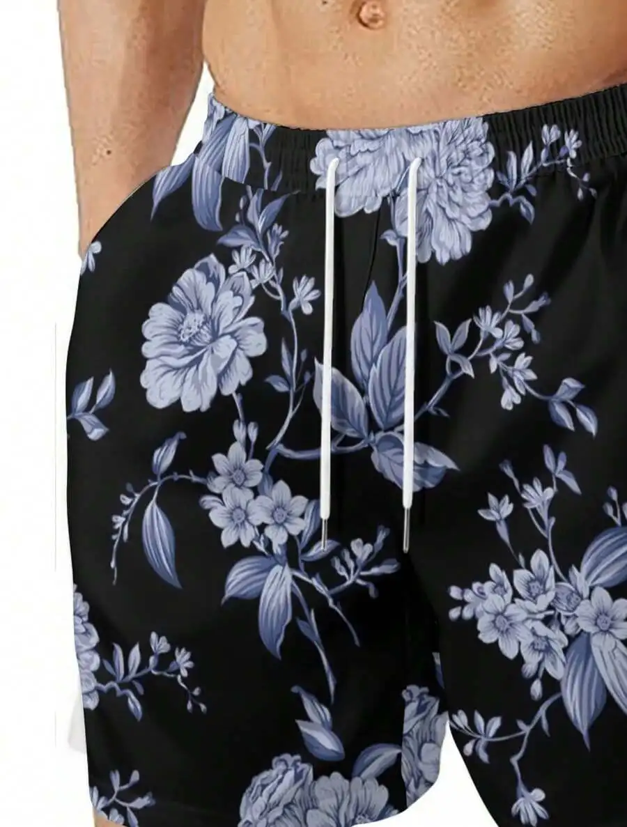 Mens Vintage Floral Print Beach Shorts Black Base Light Blue Flowers Casual Summer
Mens Vintage Floral Print Beach Shorts Black Base Light Blue Flowers Casual Summer