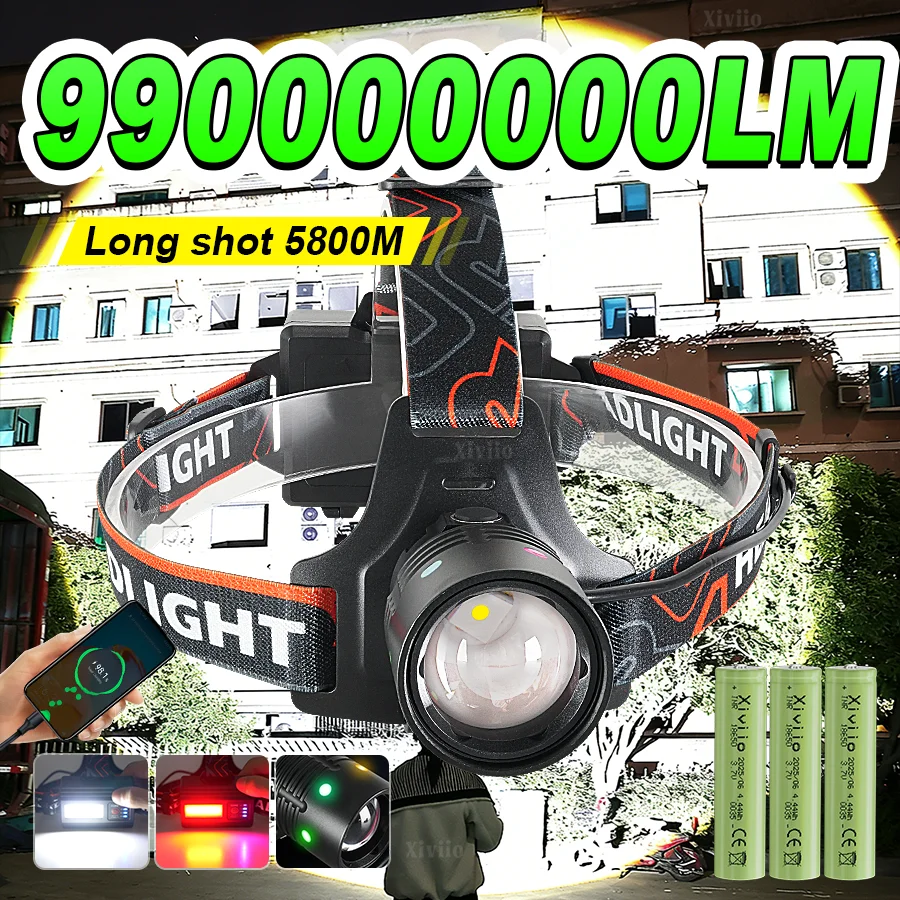99000000LM Most Powerful Headlamp White/Yellow Light Rechargeable LED Headlight 5800M High Power Head Flashlight Fishing Lantern
99000000LM Most Powerful Headlamp White/Yellow Light Rechargeable LED Headlight 5800M High Power Head Flashlight Fishing Lantern