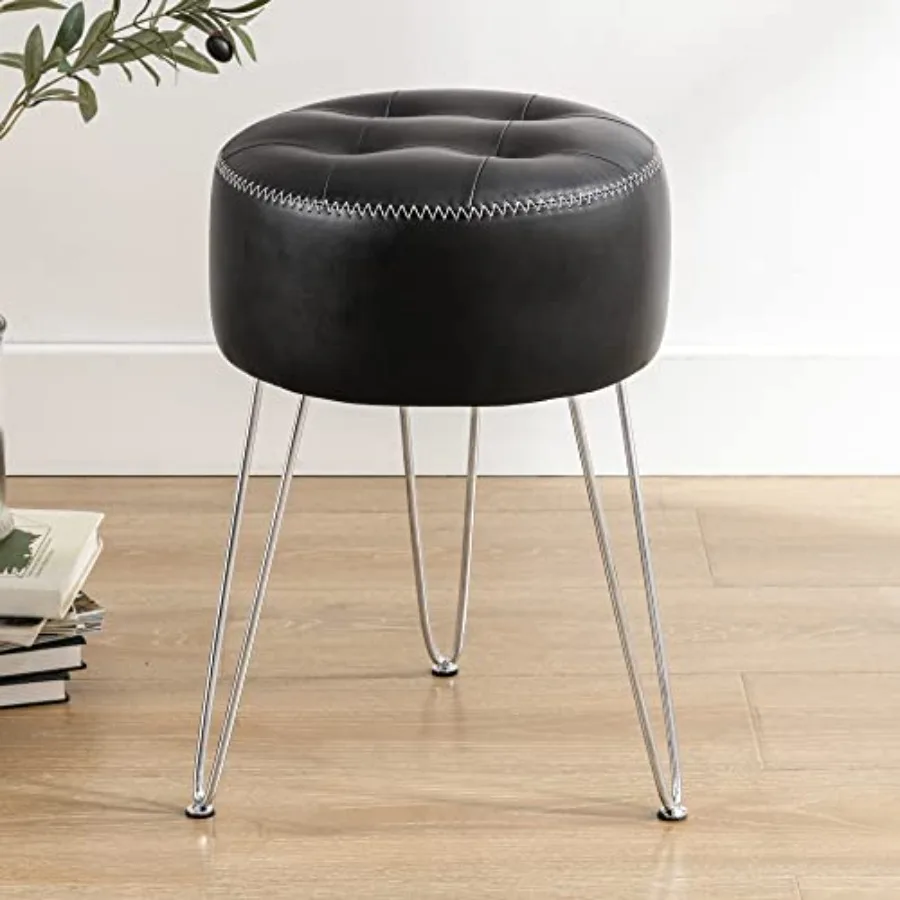 Faux Leather Vanity Stool Chair for Makeup Room 19" Height Tufted Small Chair with Metal Legs Modern Feet Stool Ottoman for Bed
Faux Leather Vanity Stool Chair for Makeup Room 19" Height Tufted Small Chair with Metal Legs Modern Feet Stool Ottoman for Bed