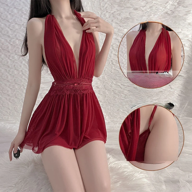 Backless lace deep V temptation halterneck mesh see-through large size pajamas home pajamas sexy underwear
Backless lace deep V temptation halterneck mesh see-through large size pajamas home pajamas sexy underwear