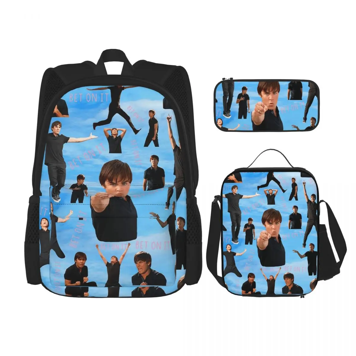 Zac Efron Troy Bolton Bet On It High School Musical Backpacks Bookbag School Bags Rucksack Lunch Bag Pen Bag Three-Piece Set
Zac Efron Troy Bolton Bet On It High School Musical Backpacks Bookbag School Bags Rucksack Lunch Bag Pen Bag Three-Piece Set