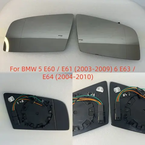 Car Wide Angle Heated Mirror Glass With 4 pins Rear-view heating lenses For BMW 5 E60 / E61 (2003-2009) 6 E63 / E64 (2004-2010)