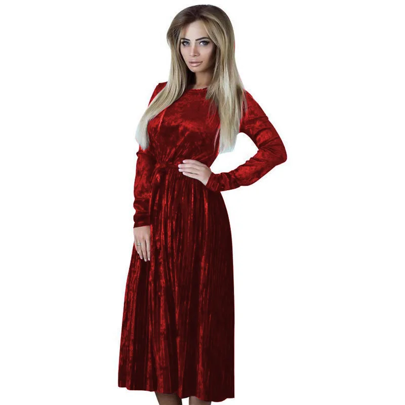 New Women's Golden Velvet Solid Color Mid-length Pleated Dress Autumn/winter Spice Sweet Commuter Office Long Dress French
New Women's Golden Velvet Solid Color Mid-length Pleated Dress Autumn/winter Spice Sweet Commuter Office Long Dress French