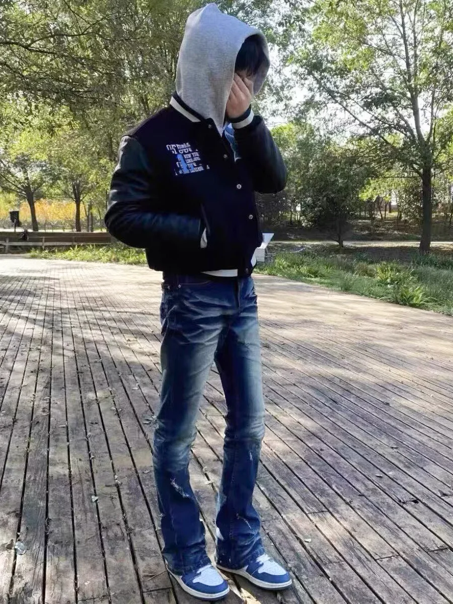 Retro American Waed Men's Jeans High Street Sle Slimming Bell Bot Casual Straight Leg Trousers with Hole Design
Retro American Waed Men's Jeans High Street Sle Slimming Bell Bot Casual Straight Leg Trousers with Hole Design
