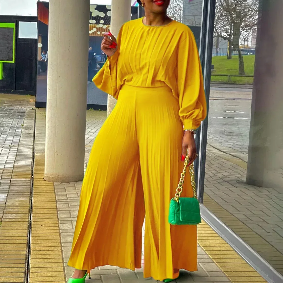 Women 2pcs Clothes Set Solid Color O Neck Long Sleeve Loose T Shirt Top & High Waist Wide Leg Pants
Women 2pcs Clothes Set Solid Color O Neck Long Sleeve Loose T Shirt Top & High Waist Wide Leg Pants