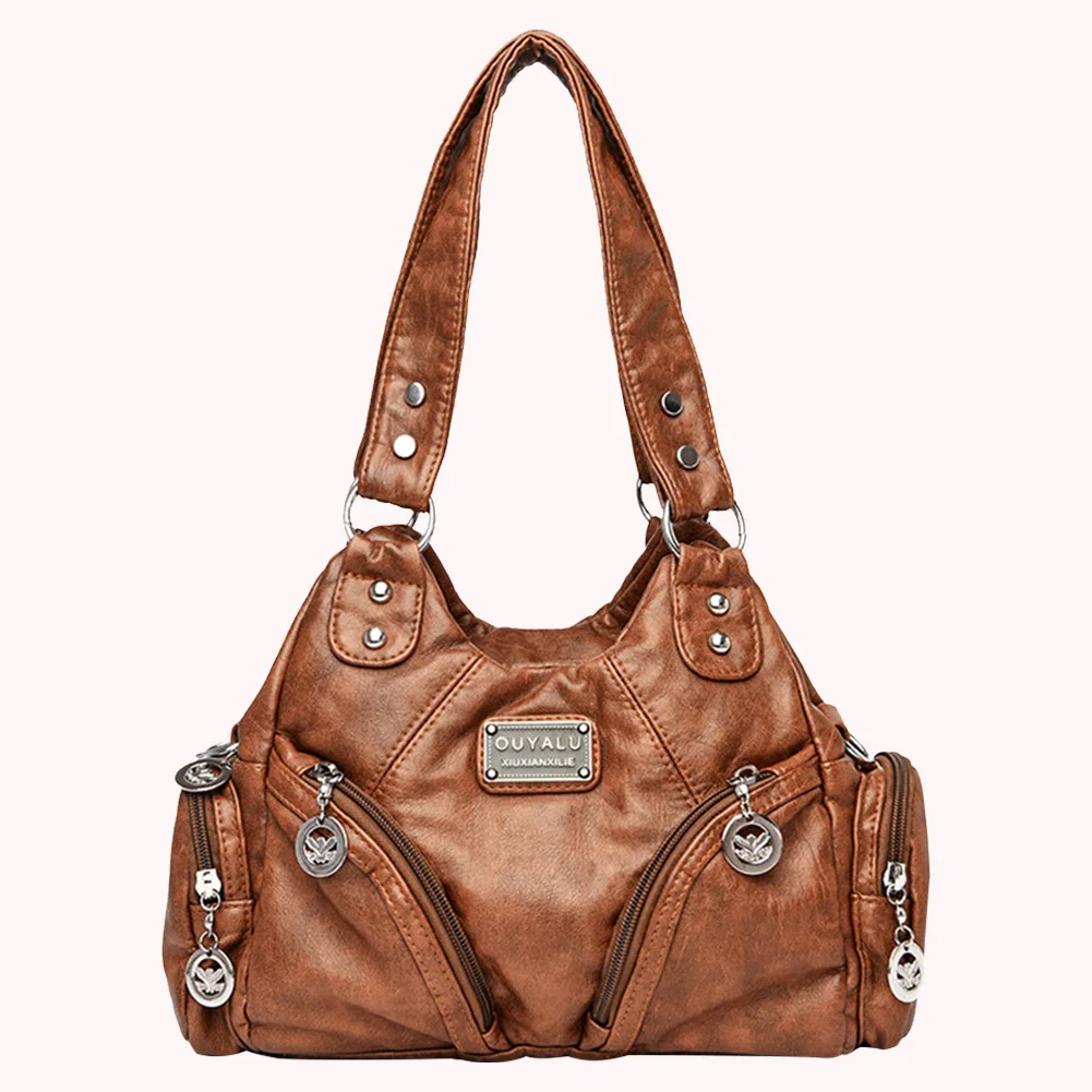 Women Retro Rivet Shoulder Bag Multiple Pockets Leather Tote Bag Detachable Strap Vintage Sling Bag Female Travel Handbag 
Women Retro Rivet Shoulder Bag Multiple Pockets Leather Tote Bag Detachable Strap Vintage Sling Bag Female Travel Handbag