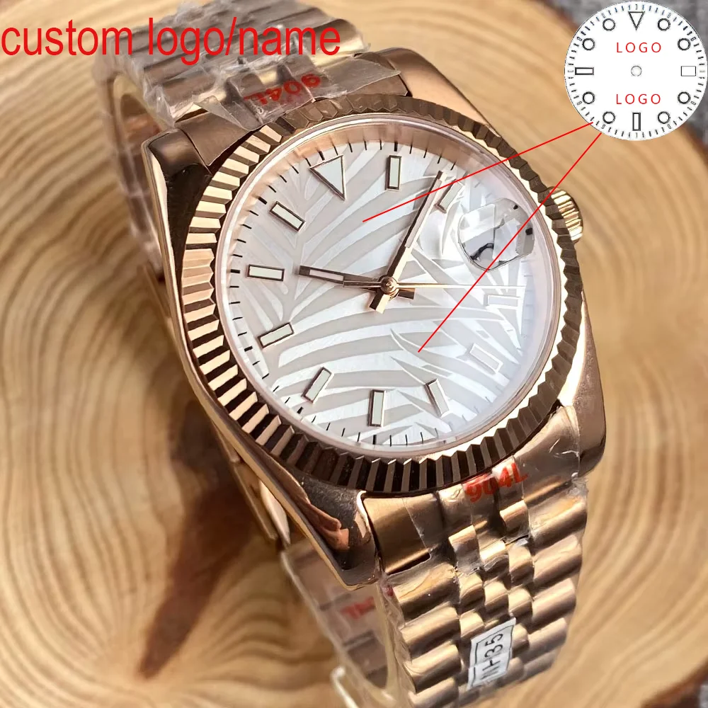 Custom 36mm/39mm NH35A Movement Sapphire Glass Automatic Yellow Gold/Yellow Gold Men Watch Luminous Fluted Bezel Leaf Palm Dial
Custom 36mm/39mm NH35A Movement Sapphire Glass Automatic Yellow Gold/Yellow Gold Men Watch Luminous Fluted Bezel Leaf Palm Dial