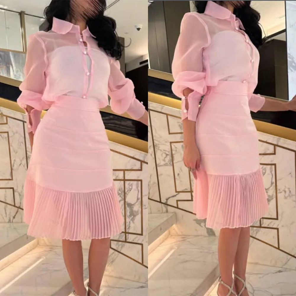 High Quality Customized Knee Length Full Sleeves Buttons Pink Pleat Dress Woman Elegant Party Wedding Abendkleider فستان احمر
High Quality Customized Knee Length Full Sleeves Buttons Pink Pleat Dress Woman Elegant Party Wedding Abendkleider فستان احمر