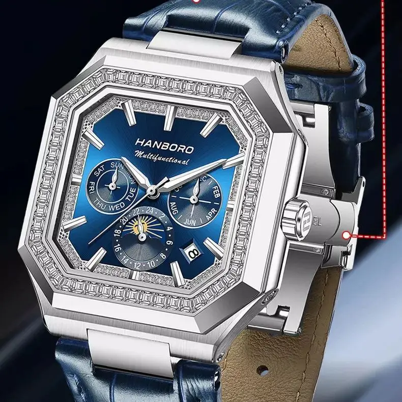 HANBORO Men Automatic Watch 38mm Square Mechanical Wristwatch 50M Waterproof Luminous Sapphire Multi-Dial Month Week Date JHS08
HANBORO Men Automatic Watch 38mm Square Mechanical Wristwatch 50M Waterproof Luminous Sapphire Multi-Dial Month Week Date JHS08