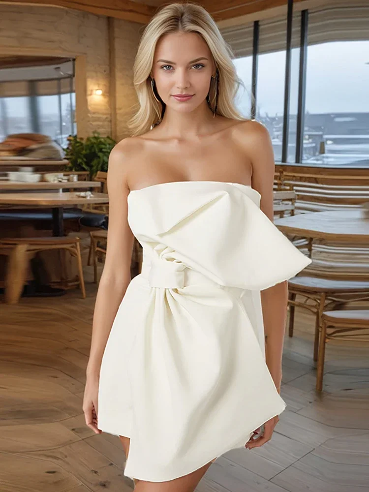 Sexy Strapless Big Bow Design Mini Dress Women Yellow White Irregular Bownot Slim A-line Dresses Elegant Evening Party Club Gown
Sexy Strapless Big Bow Design Mini Dress Women Yellow White Irregular Bownot Slim A-line Dresses Elegant Evening Party Club Gown