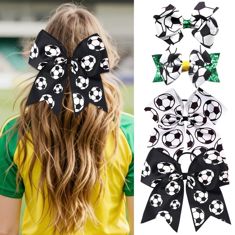 4 pcs Set Oversize Soccer Print Bows Sports Hair Ties Cheer Leading Headpieces Decorations for School Football Match Hair Clips
4 pcs Set Oversize Soccer Print Bows Sports Hair Ties Cheer Leading Headpieces Decorations for School Football Match Hair Clips