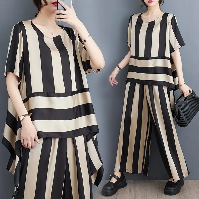 Casual Set For Women 2023 Summer Korean Short Sleeve Irregular Tops And Pants Stripe Two Piece Suit Lage Size Tacksuit Z1117
Casual Set For Women 2023 Summer Korean Short Sleeve Irregular Tops And Pants Stripe Two Piece Suit Lage Size Tacksuit Z1117
