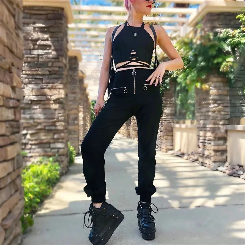 Woman Gothic Harem Pants Black Loose Mid Waist Pants with Chain 2024 Women Goth Aesthetic Clothes Spring Autumn Vintage Trousers
Woman Gothic Harem Pants Black Loose Mid Waist Pants with Chain 2024 Women Goth Aesthetic Clothes Spring Autumn Vintage Trousers