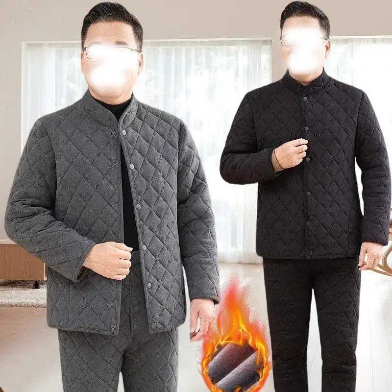 Thiened Fce Lined Cotton Jaet And Pants Set for Middle Aged And ly Men Warm Inner Wear Dad Coat Polyester Fiber
Thiened Fce Lined Cotton Jaet And Pants Set for Middle Aged And ly Men Warm Inner Wear Dad Coat Polyester Fiber