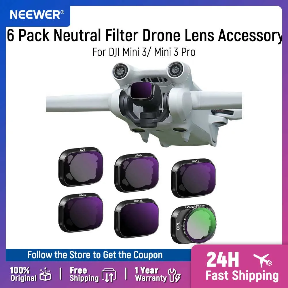 NEEWER ND Filter Set Compatible with DJI Mini 3/Mini 3 Pro, 6 Pack Neutral Density Filter Drone Lens Accessory
NEEWER ND Filter Set Compatible with DJI Mini 3/Mini 3 Pro, 6 Pack Neutral Density Filter Drone Lens Accessory