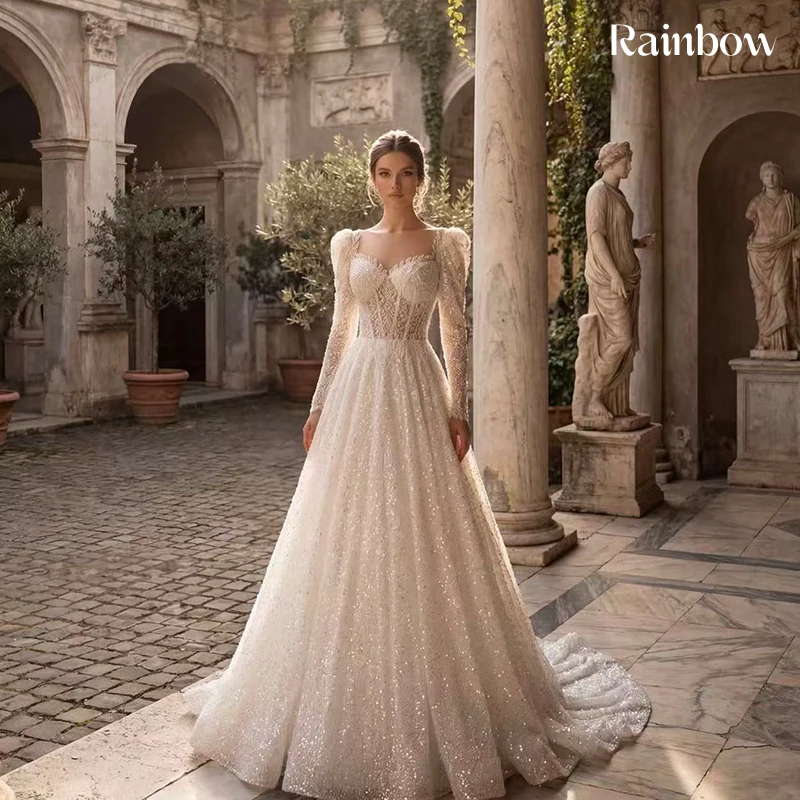 Glitter Wedding Dress Fully Beaded With Organza A-Line Ballgown Full Sleeve O-Neck Bride Dress Customized Robe De Mariee Button
Glitter Wedding Dress Fully Beaded With Organza A-Line Ballgown Full Sleeve O-Neck Bride Dress Customized Robe De Mariee Button