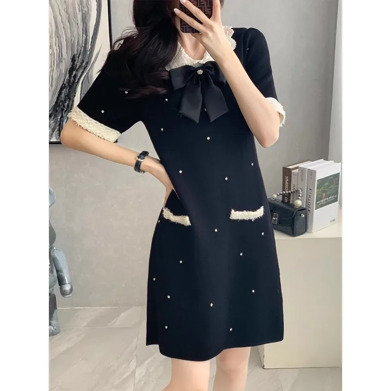 Office Lady Solid Vintage Beaded Dresses Summer New Fashion Lace Loose Bow Loose Casual Midi Knitted Dresses
Office Lady Solid Vintage Beaded Dresses Summer New Fashion Lace Loose Bow Loose Casual Midi Knitted Dresses