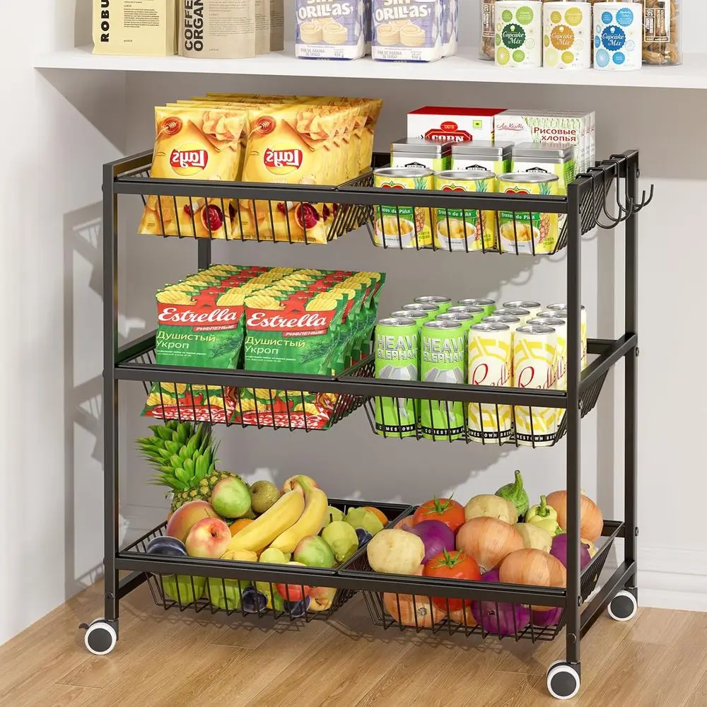 3-Tier Rolling Pantry loor Organizer Cart with 6 Detachable Baskets, Metal Wire ruit Basket Stand with Wheels, Kitchen Storage
3-Tier Rolling Pantry loor Organizer Cart with 6 Detachable Baskets, Metal Wire ruit Basket Stand with Wheels, Kitchen Storage