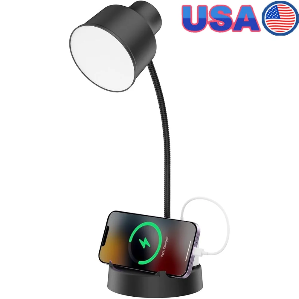 Светодиодная настольная лампа с держателем для телефона, розетка переменного тока, регулируемая гибкая шея, энергоэффективный светильник 4000K для ухода за глазами, прикроватная тумбочка для рабочего пространства 
Светодиодная настольная лампа с держателем для телефона, розетка переменного тока, регулируемая гибкая шея, энергоэффективный светильник 4000K для ухода за глазами, прикроватная тумбочка для рабочего пространства