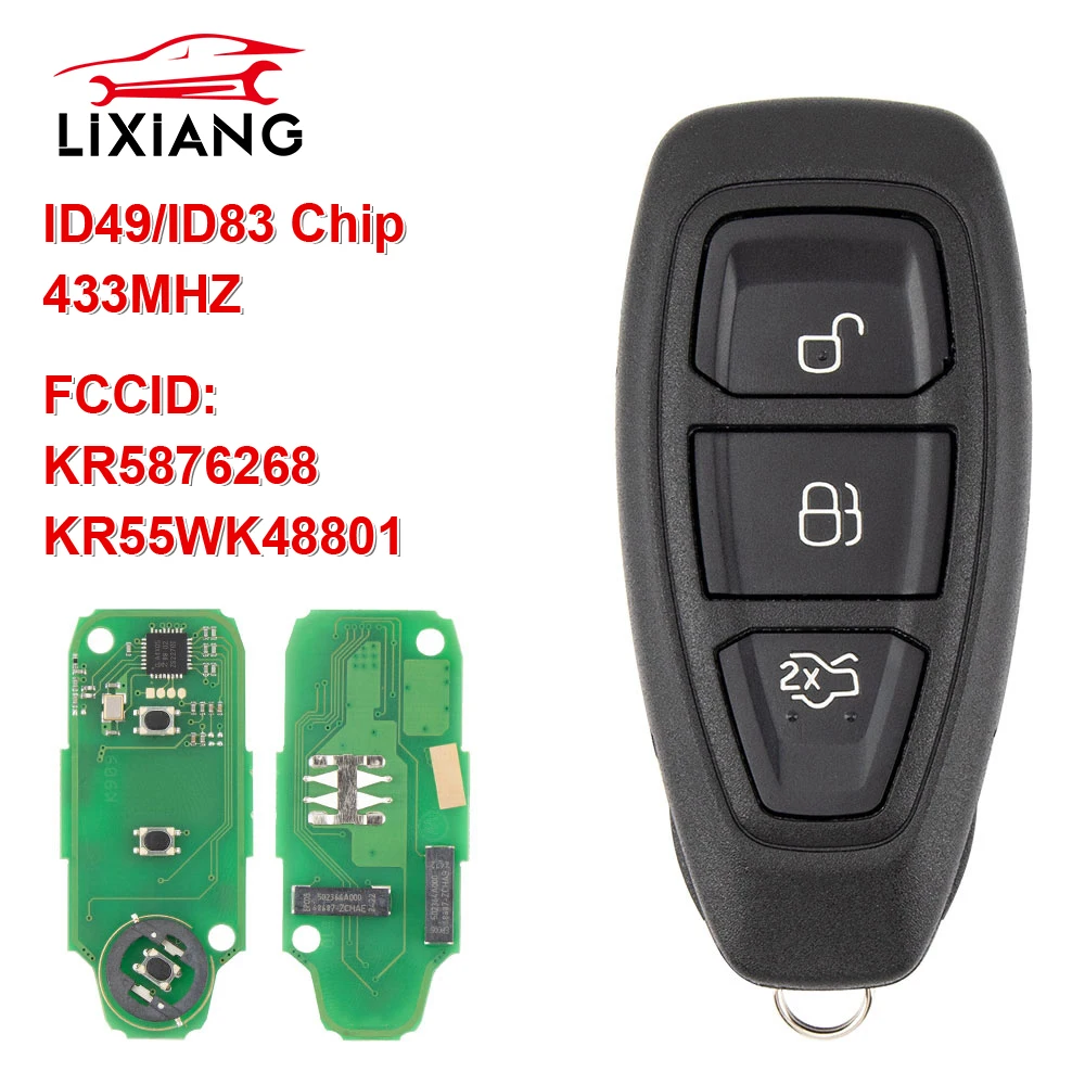 LIXIANG Remote Smart Car Key 434MHz ID49 / ID83 Chip for Ford Focus C-Max Mondeo Kuga Fiesta FCC ID: KR5876268 / KR55WK4880
LIXIANG Remote Smart Car Key 434MHz ID49 / ID83 Chip for Ford Focus C-Max Mondeo Kuga Fiesta FCC ID: KR5876268 / KR55WK4880