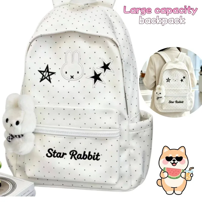 "Large-capacity, lightweight travel backpack with cute Miffy polka-dot design."
"Large-capacity, lightweight travel backpack with cute Miffy polka-dot design."