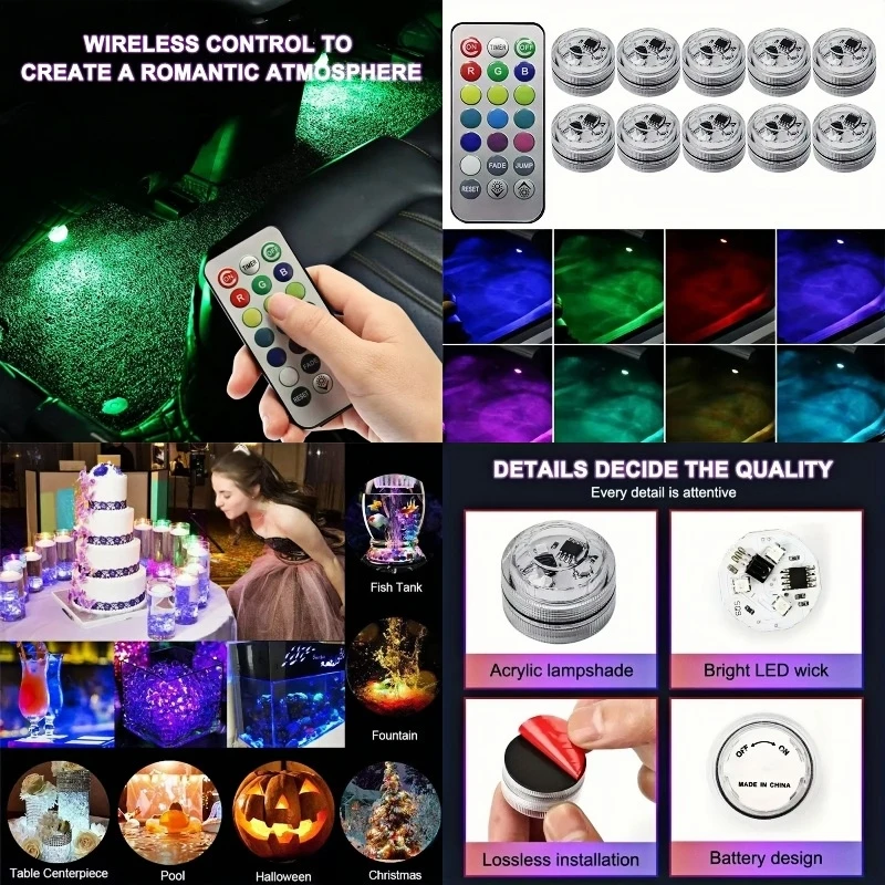 IP67 Waterproof LED Car Interior Remote Control Ambient Light Bicycle Taillight Fish Tank Swimming Pool Wedding Party Light
IP67 Waterproof LED Car Interior Remote Control Ambient Light Bicycle Taillight Fish Tank Swimming Pool Wedding Party Light