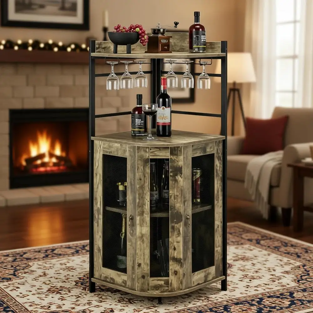 Industrial-Style Metal Mesh Wine Rack with Glass Holder & Adjustable Shelves for Kitchen & Dining Rooms
Industrial-Style Metal Mesh Wine Rack with Glass Holder & Adjustable Shelves for Kitchen & Dining Rooms