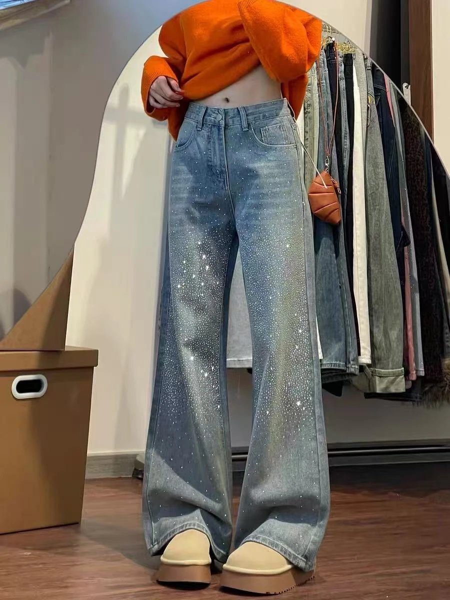 Retro Large Size Rhinestone Denim High Waist Straight Leg Pants Women's Spring Pear Body Shape Loose Wide Leg Slimming Jeans
Retro Large Size Rhinestone Denim High Waist Straight Leg Pants Women's Spring Pear Body Shape Loose Wide Leg Slimming Jeans