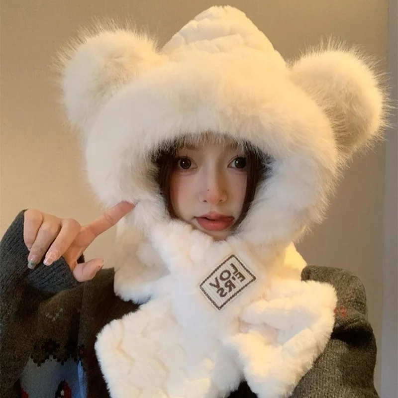 Плюшевая шапка с медведем, шарф, интегрированный женский осенне-зимний ветрозащитный и холодный утолщенный милый шарф для защиты ушей, теплый шарф для верховой езды
Плюшевая шапка с медведем, шарф, интегрированный женский осенне-зимний ветрозащитный и холодный утолщенный милый шарф для защиты ушей, теплый шарф для верховой езды