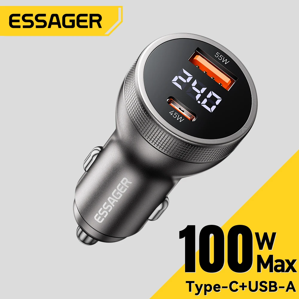 Essager 100W USB C Car Charger PD3.0 Fast Charging Quick Charge 4.0 Adapter for iPhone 16 MacBook Xiaomi Laptop Digital Dispaly
Essager 100W USB C Car Charger PD3.0 Fast Charging Quick Charge 4.0 Adapter for iPhone 16 MacBook Xiaomi Laptop Digital Dispaly
