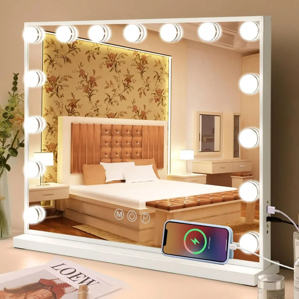 Vanity Mirror with Lights, 22.8"x 18.1" 15 Bulbs,3 Colors, Mirror with USB Charging Port and 10X Detachable Magnification Mirror
Vanity Mirror with Lights, 22.8"x 18.1" 15 Bulbs,3 Colors, Mirror with USB Charging Port and 10X Detachable Magnification Mirror